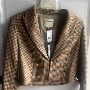 L'AGENCE Women's Checkered cropped Blazer - Brown and Gold